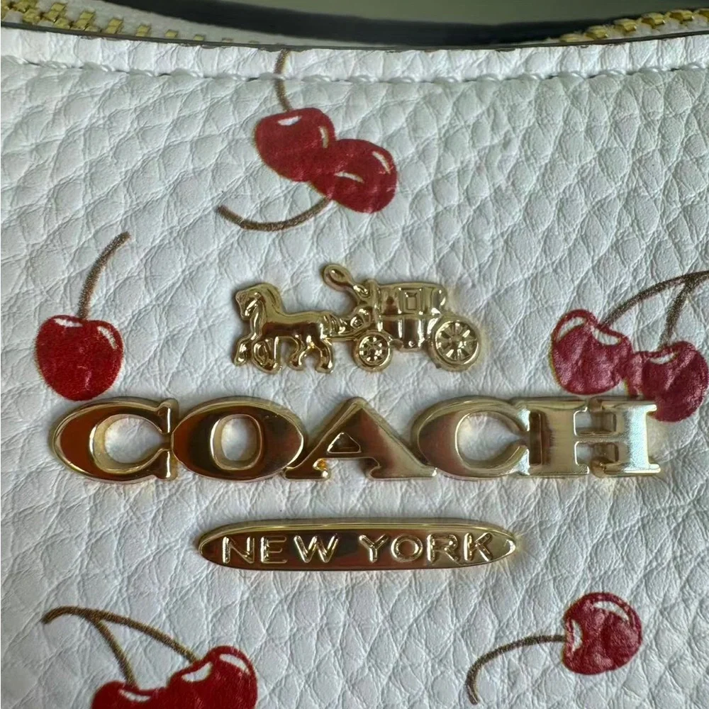 Coach White Leather Shoulder Bag with Red Cherry Print